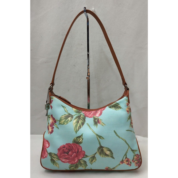 Fossil Multicolr Canvas Leather Trim Floral Zipper Closure Hobo Shoulder Bag - Picture 1 of 16
